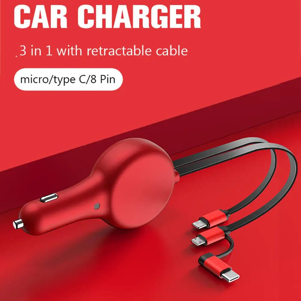 

3 в 1 выдвижное автомобильное зарядное устройство Usb Type C кабель для быстрой зарядки Шнур адаптер для прикуривателя G6s3