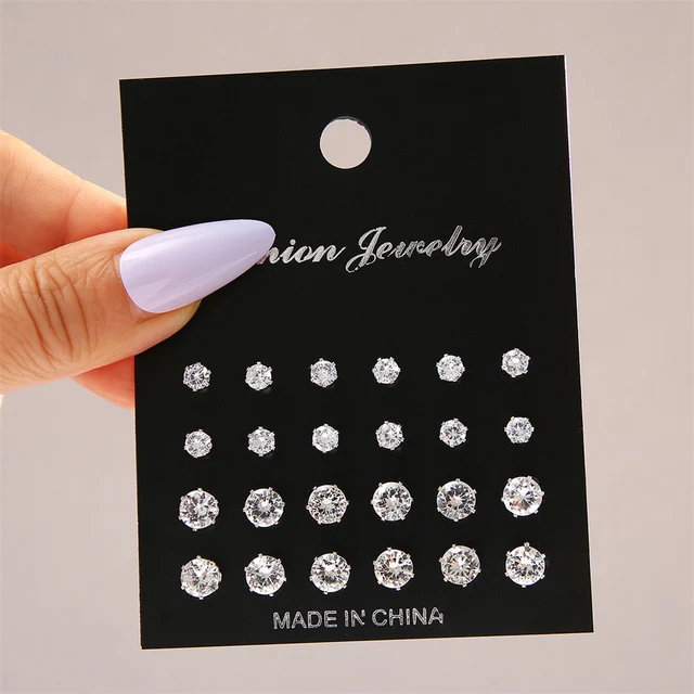 Maximum 36 Pairs Shiny Zircon Stud Earrings Set for Women Men Daily Versatile Chic Silver Color Crystal Ear Jewelry Accessories 3