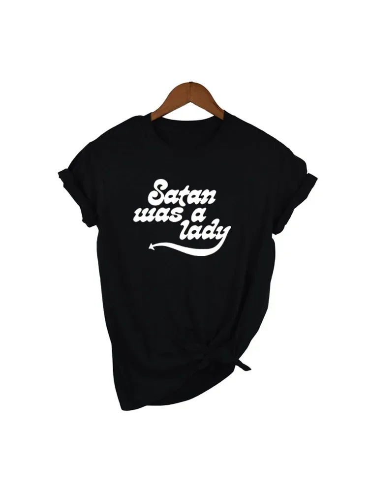 

Y2k Aesthetic Summer Loose T-shirt Satan Was A Lady T-Shirt Women Tee Sassy Cute Gothic Clothing Fashion Camiseta Mujer Female