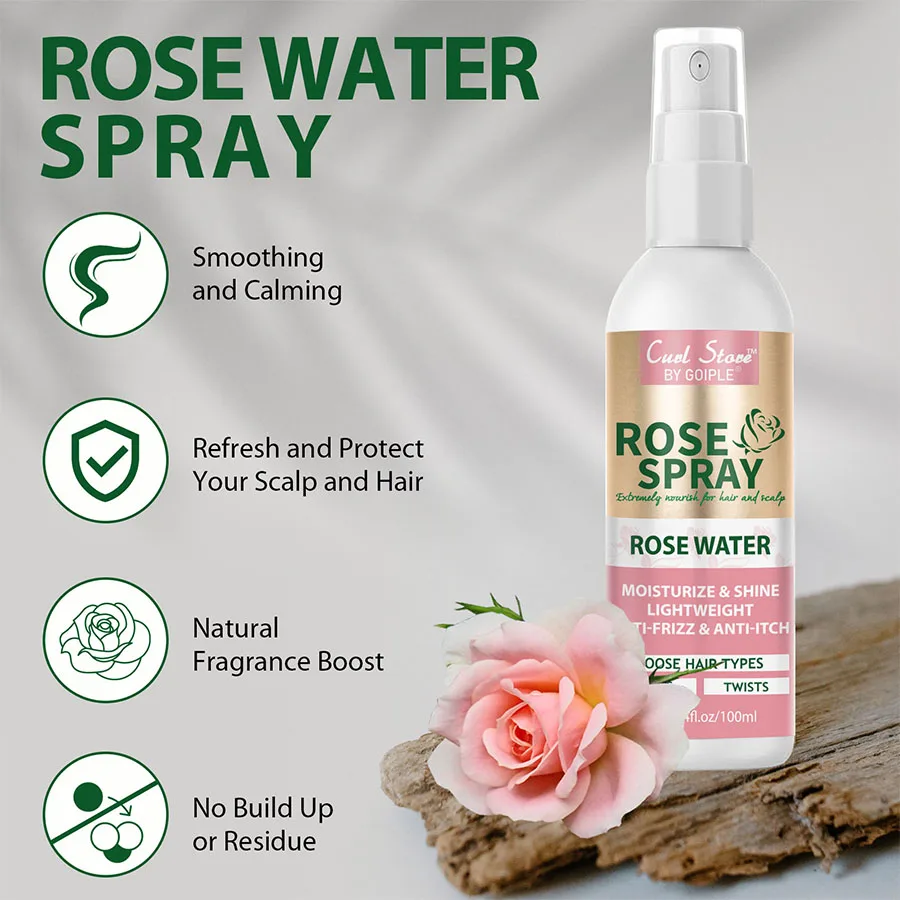 Goiple Rose Water Spray Nourishing & Moisturizing for Scalp and Hair Care Mist for Locks Twists Rosewater Spray