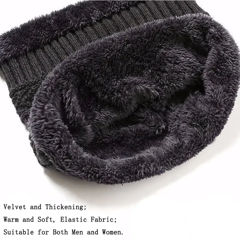 Winter Men Windproof Hat Outdoor Travel Leisure Balaclava Scarf Gloves Three-Piece Thick Cashmere Warm Knitted Hat Neck Protect 5