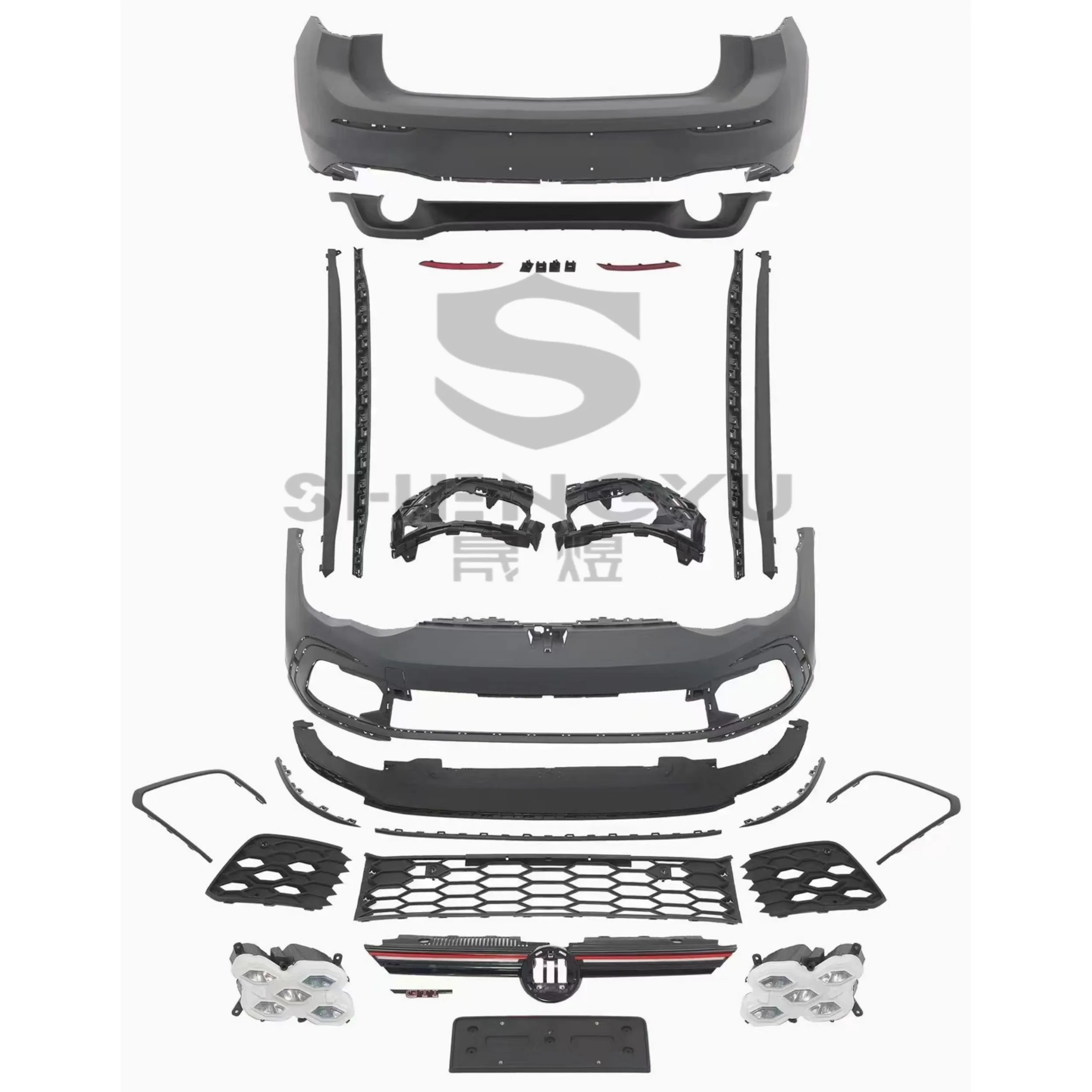 Auto Body System for Volkswagen Golf 8 GTI Model Include Front and Rear Bumper Assembly with Side Skirts Rear Diffuser Fog Lamps