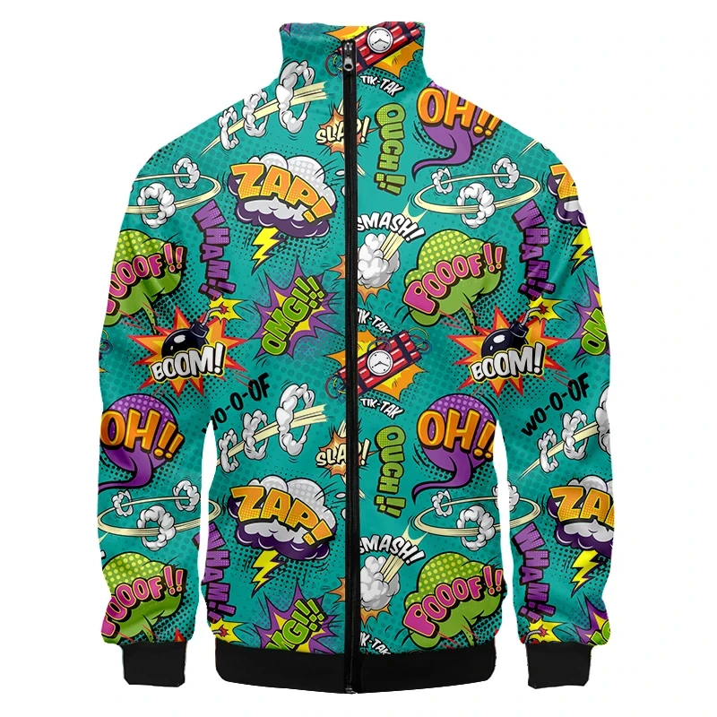 Chaqueta deportiva de talla grande 3D con diseño de grafiti de monstruo colorido para hombre, suéter con cuello alto y cremallera, chaqueta de béisbol para hombre