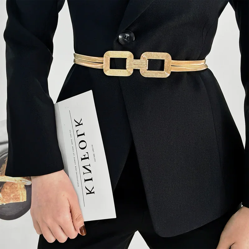 Golden Double-Strand Elastic Women's Fashion Belt with Metal Waist Chain