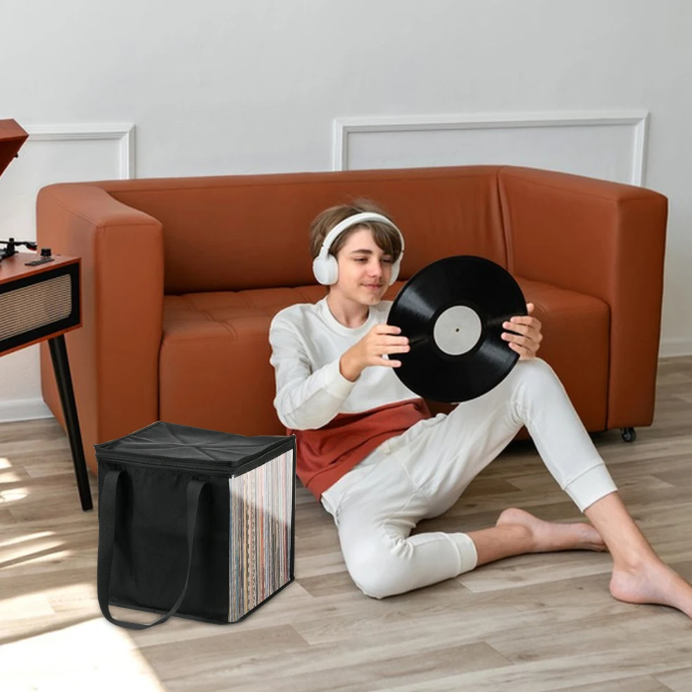Vinyl Record Storage Case Portable carrying case shockproof dustproof safe storage bag with lid handles for 12 inch vinyl albums