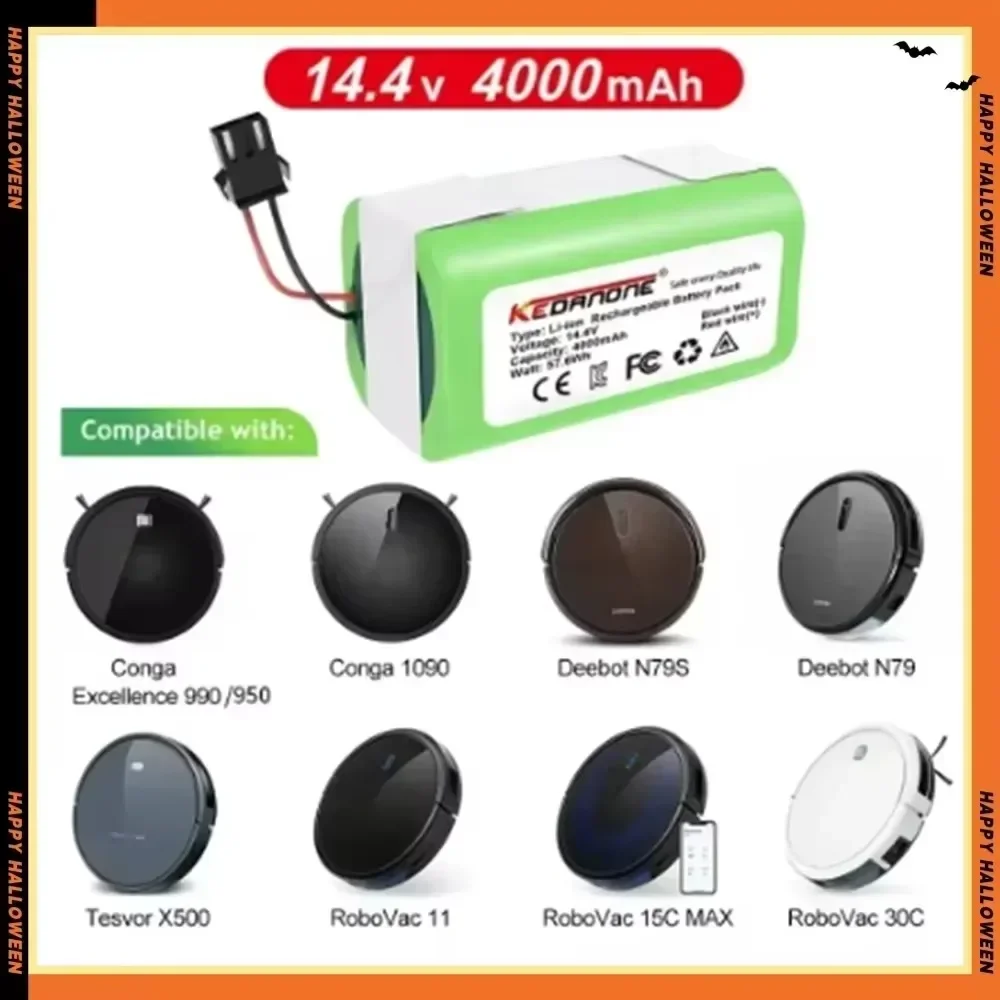 14.4V 4000mAh Battery, For eufy RoboVac 15C 15T 25C 30 30C 35C MAX G10 G15 G20 G30 Hybrid Edge Robot Vacuum Cleaner Accessories 6
