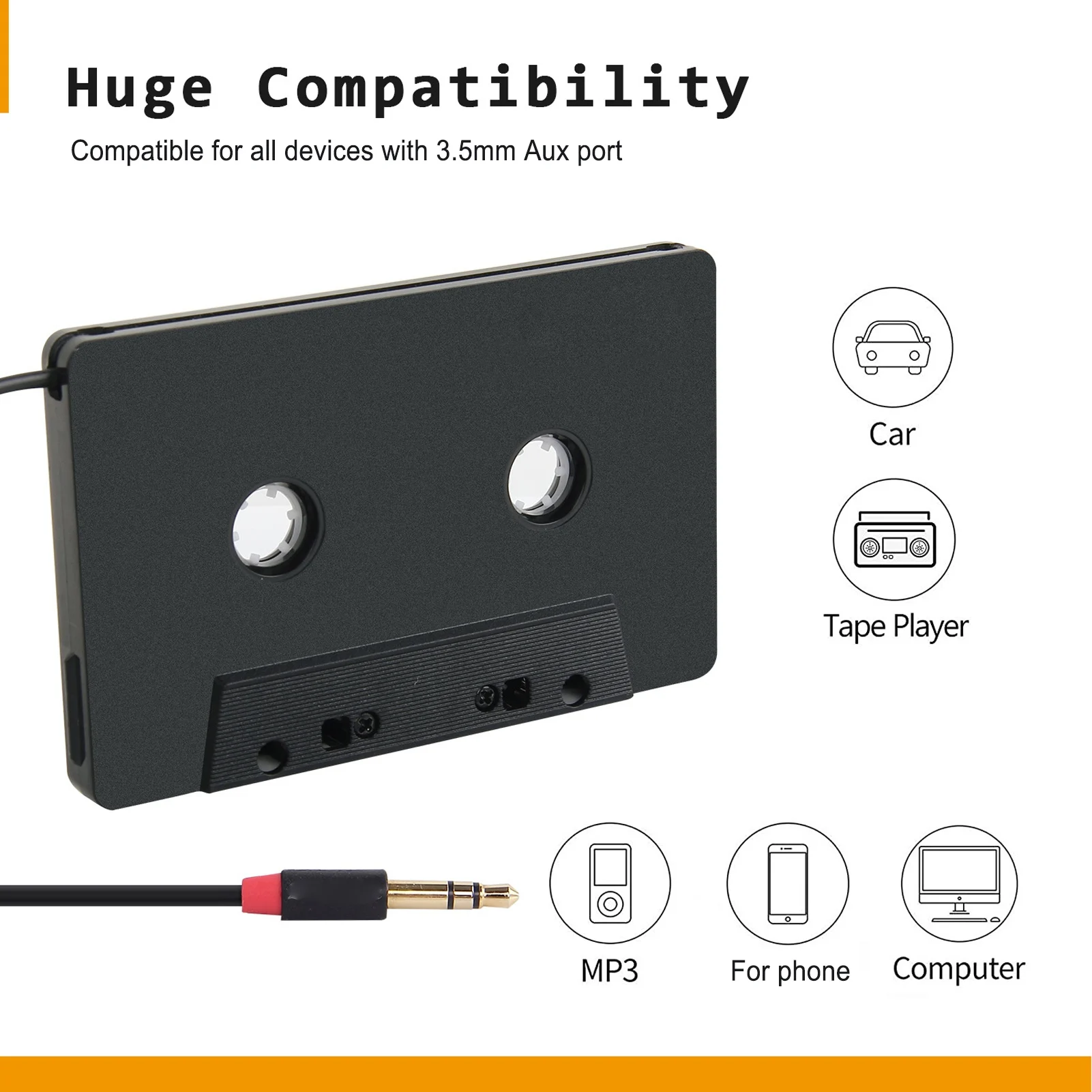 3.5mm Car Audio Cassette to Aux Adapter Stereo 4 Channel Output Cassette Tape Player Stereo Cassette Tape Player