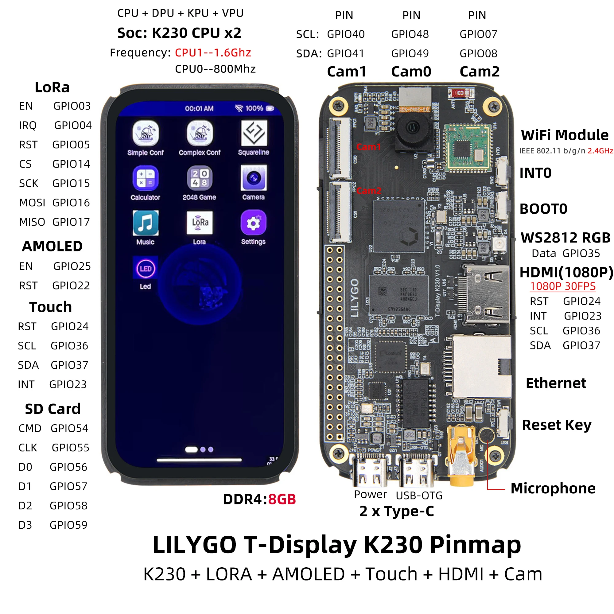® T-Display-K230 K230 Chip Dual-Core RISC-V AIoT Development Board LoRa Communic