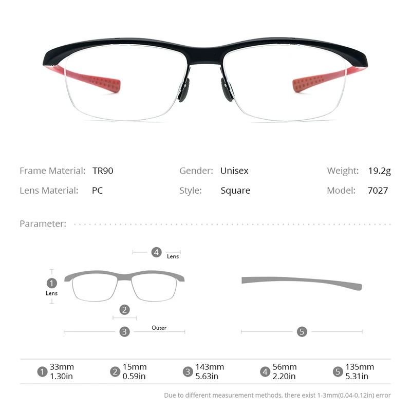 HONILLESI TR90 Eyeglasses Frames Men Basketball Outdoor Ultralight Sports Half Eyewear