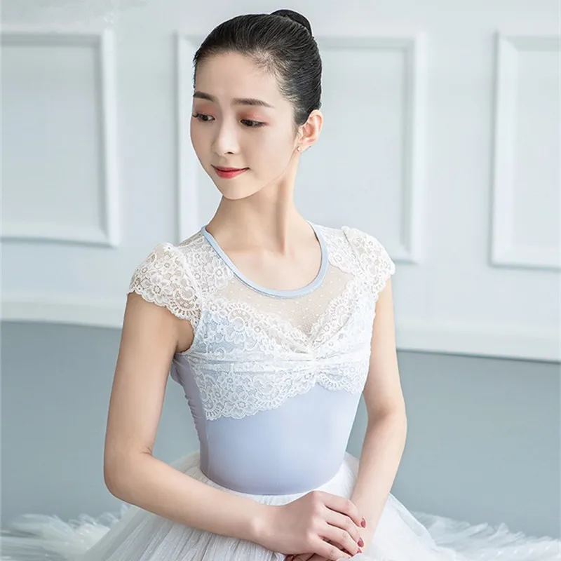 

Ballet Leotard Short Sleeve Lace Gymnastics Leotards Bodysuit Professional Competition Costumes Cutout Back Ballerina Clothes