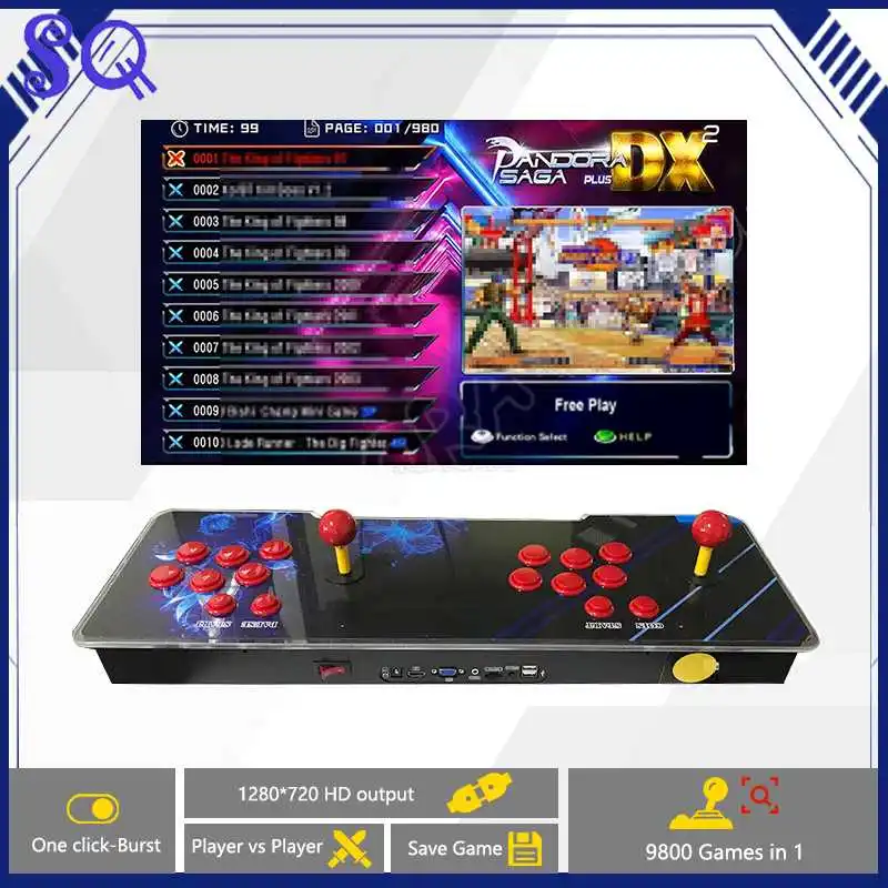 판도라 사가 DX 9800 올인원 클래식 아케이드 게임 조이스틱 콘솔 캐비닛 가정용 2인용 HD/VGA 출력 점수 저장 플러그 앤 플레이