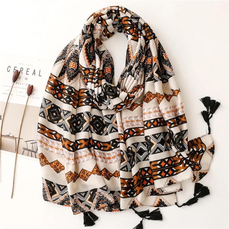 2022 Women Luxury Viscose Scarf African Ethnic Floral Tassel Shawl Autumn Winter Wrap Pashmina Stole Muslim Hijab Sjaal 180*90Cm