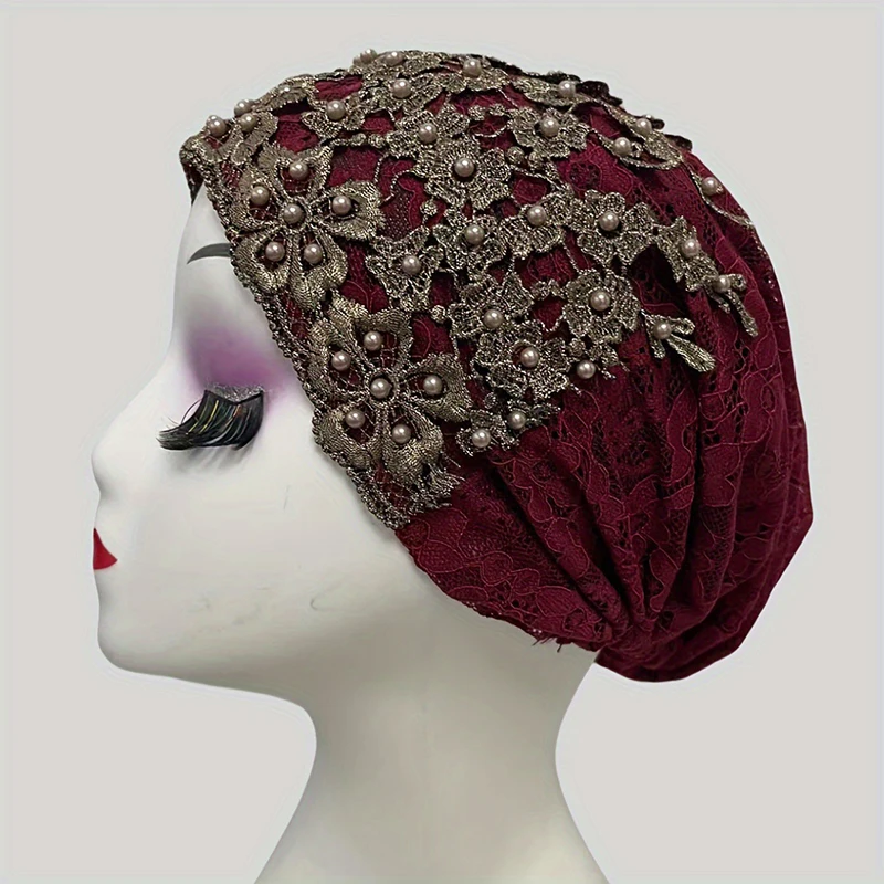 Muslim Headwear Head Scarf Hijab Headscarf Hijab Hats Female Head Wraps Breathable Lace Beading Turban Hat Summer