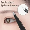 1PCS Flat Slant Tip Head Eyebrow Tweezers Portable Hair Beard Trimming Tools Stainless Steel Eyelashes Makeup Clip Accessories 1