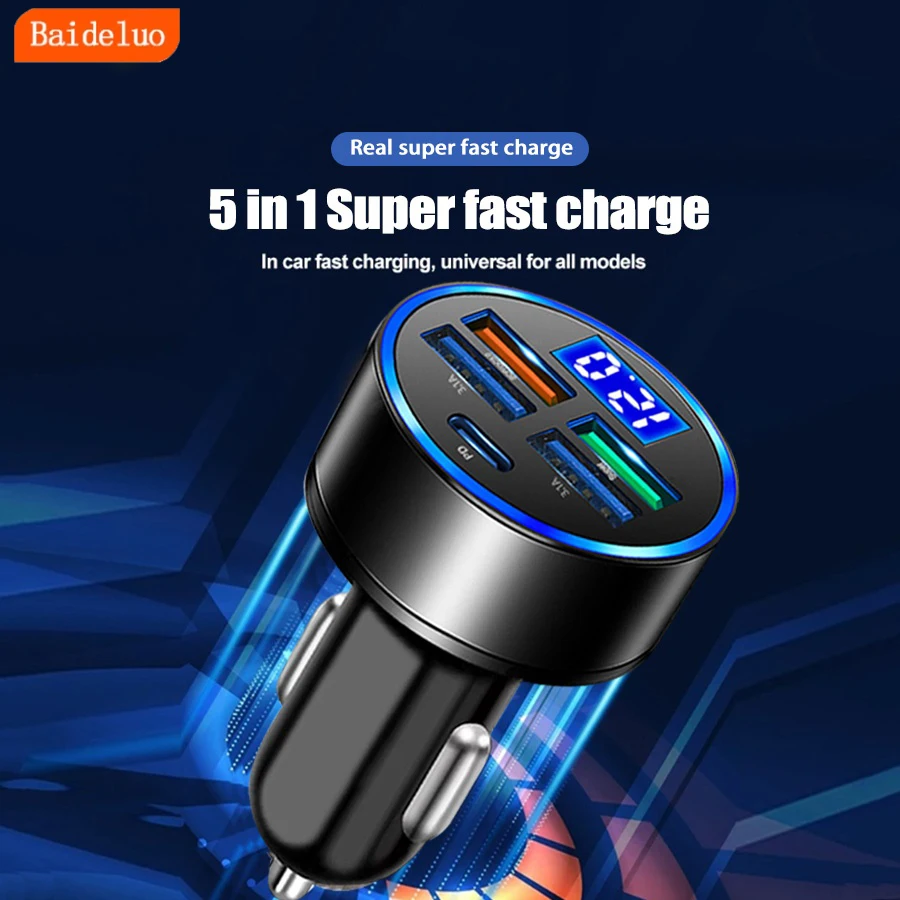 66W 5-port fast phone charger, 3.1A USB car charger fast charging USB phone adapter, for iPhone 13 Pro Xiaomi Huawei Samsung