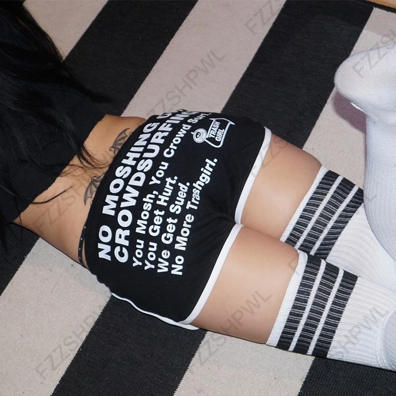 2026 Spring Summer Women's Gothic Mini Shorts Sexy Slim Casual Print Color-Blocked Hot Pants Emo Grunge Punk Y2K Hotties Bottoms