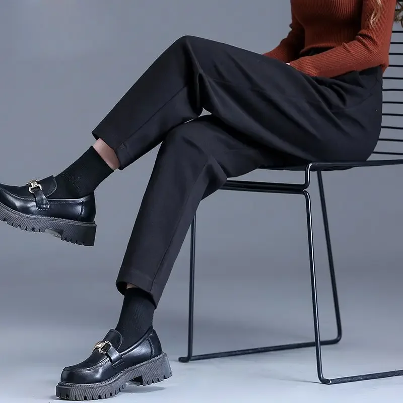 Pantaloni Haren a tubo dritto allentato sottile a vita alta tinta unita da donna autunno e inverno Pantaloni da donna da ufficio alla moda e casual 4