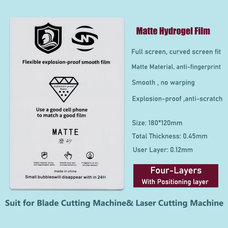 50Pcs Mobile Phone Protect HD Matte Anti-blue Hydrogel Film For Blade Cutting Machine Plotter Screen Protector Front Film Cut