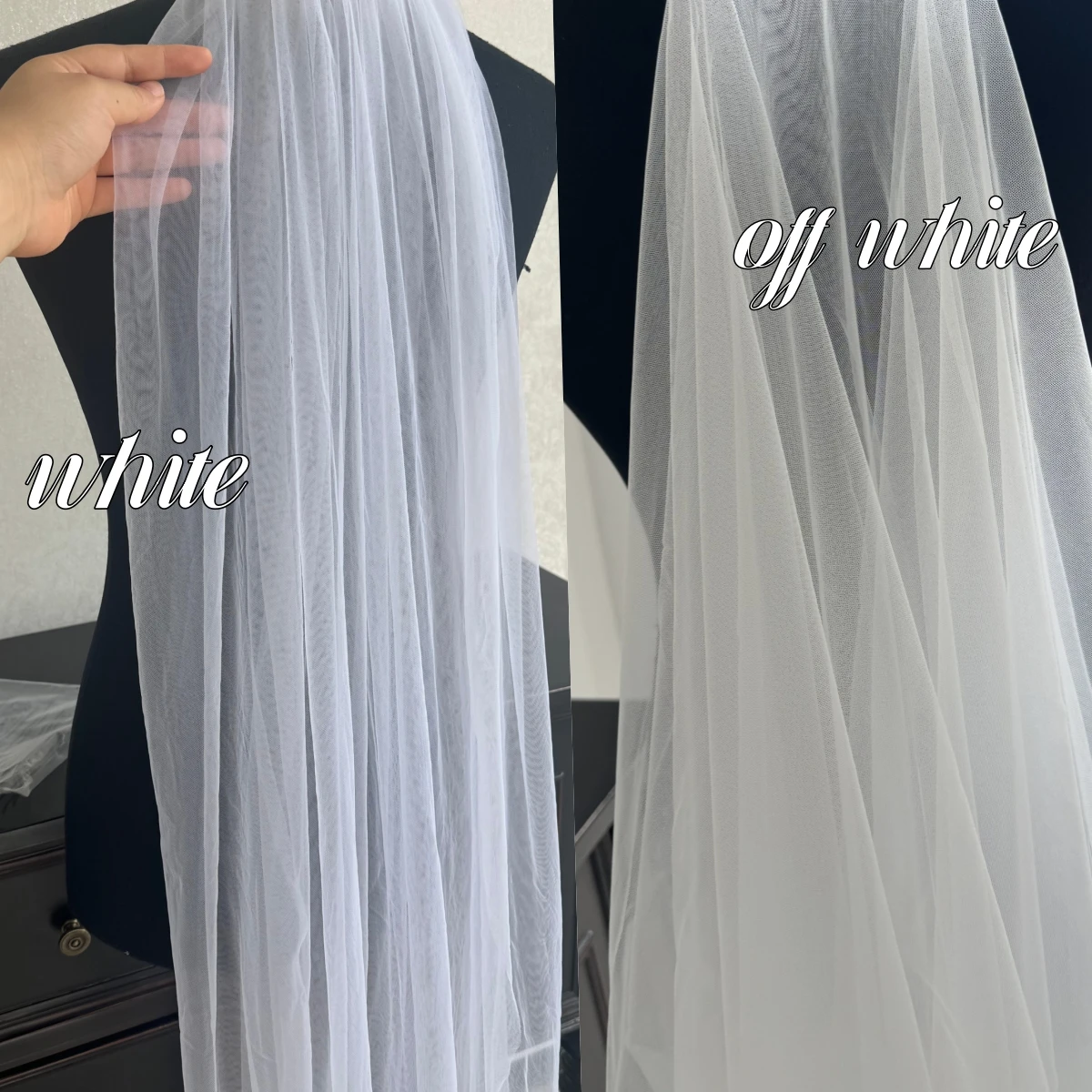 TOPQUEEN Satin-Hochzeitsschleier mit Rüschen, süßer zweilagiger Schleier mit gewelltem Rand und Rouge, Hochzeitszubehör, anpassbar, M41 – Detail 14