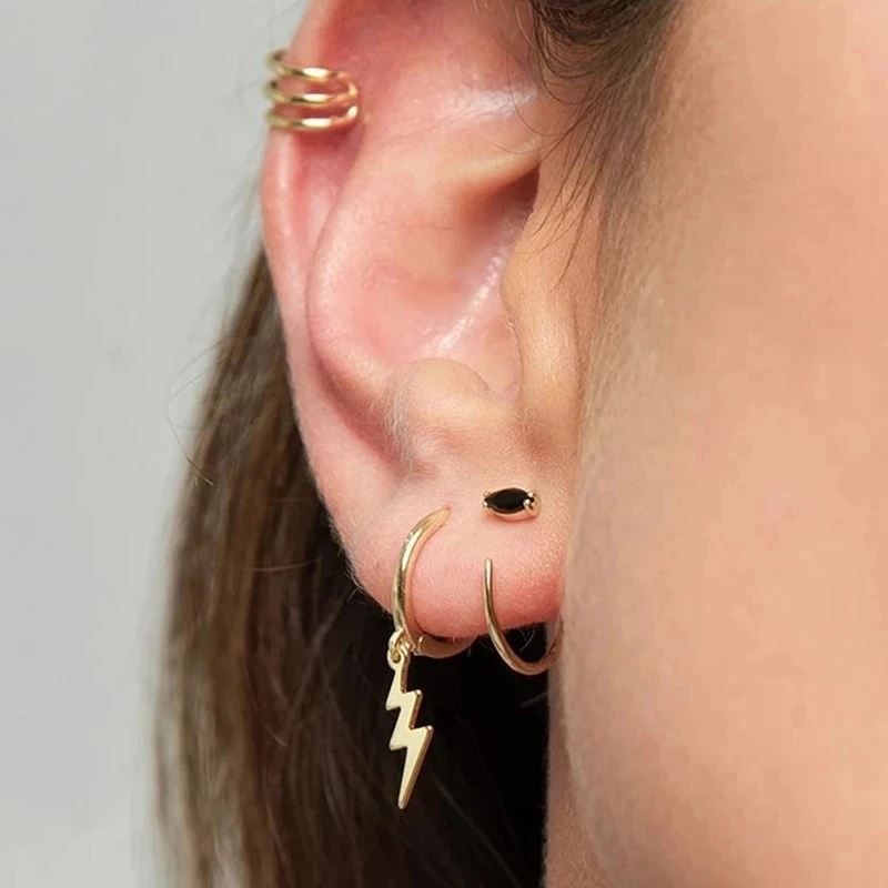 Fashion Gold Color Lightning Star Hoop Earrings for Women Simple Circle Cartilage Piercing Huggies Hoops Bijoux Femme Jewelry 3 Fashion Gold Color Lightning Star Hoop Earrings for Women Simple Circle Cartilage Piercing Huggies Hoops Bijoux Femme Jewelry - Image 3