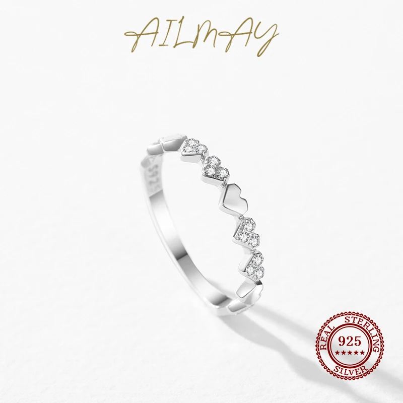 Ailmay 진짜  하트 여성을위한 패션 반짝 이는 CZ 손가락 반지 로맨틱 발렌타인 데이  주얼리
