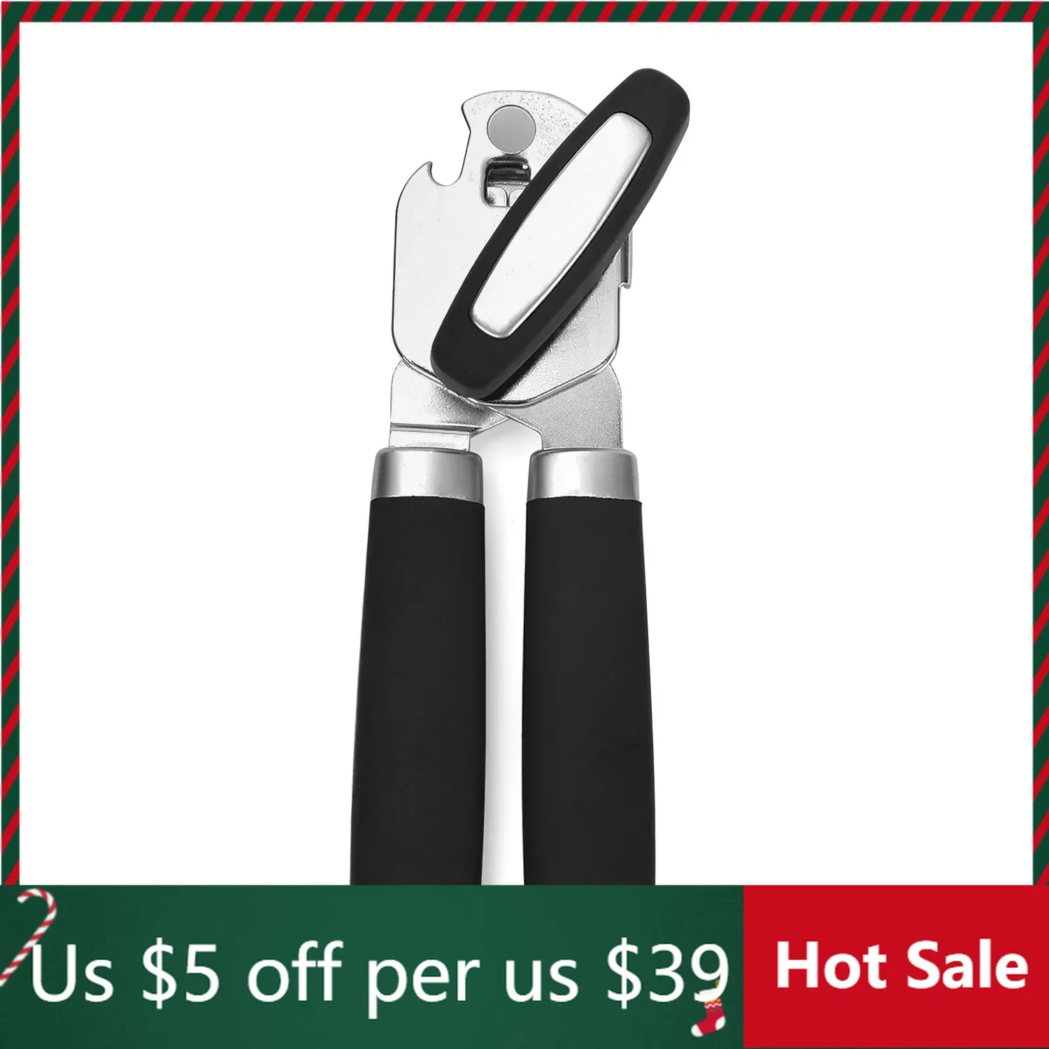 Stainless steel smooth edge manual can opener and bottle opener,soft handle, hand-held easy-turn knob,multi-purpose kitchen tool