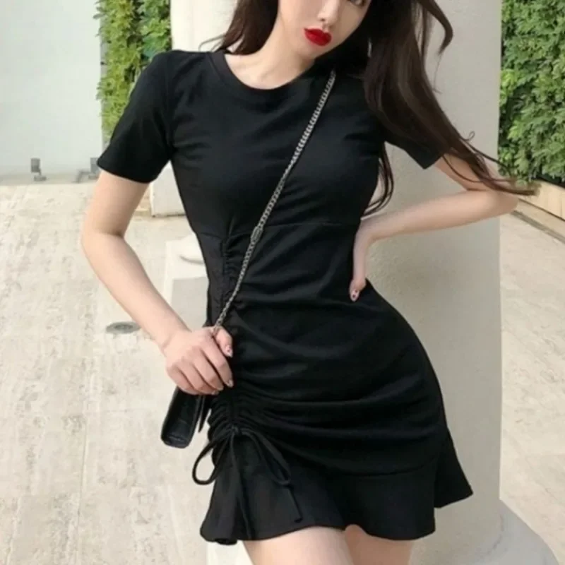 

Elegant Ruffles Dress Women Mini Chic Short Sleeve Fashion New Korean Style Temperament Casual Vintage Vestidos Feminine Summer