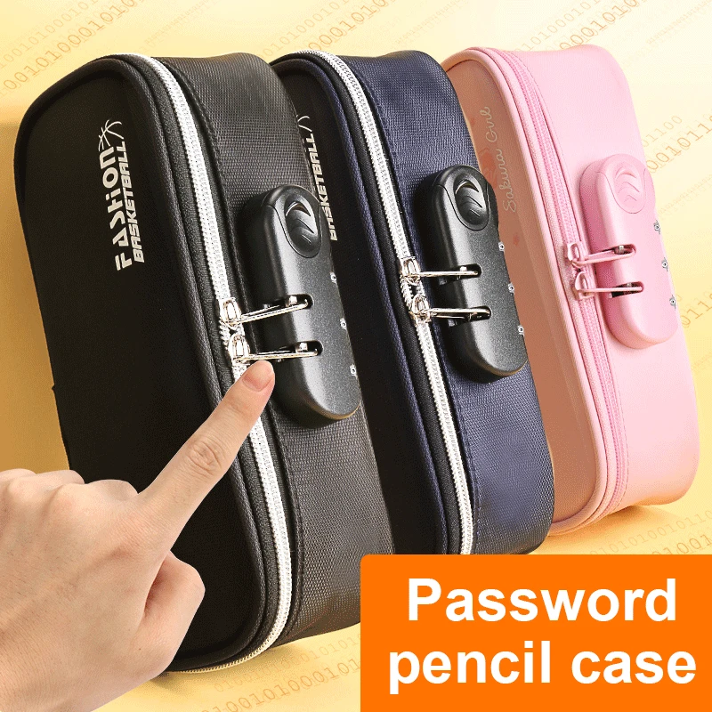 Portable Password Lock Pencil Case Boy Canvas Pencil Bag Large Capacity