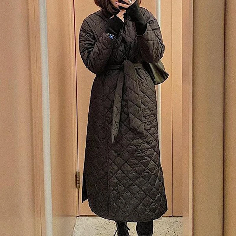 

Simple Casual Solid Bubble Cotton Coat Women Fall V-neck Lace Up Belted Slim Cardigan Winter Long Sleeve Warm Thick Bread Jacket
