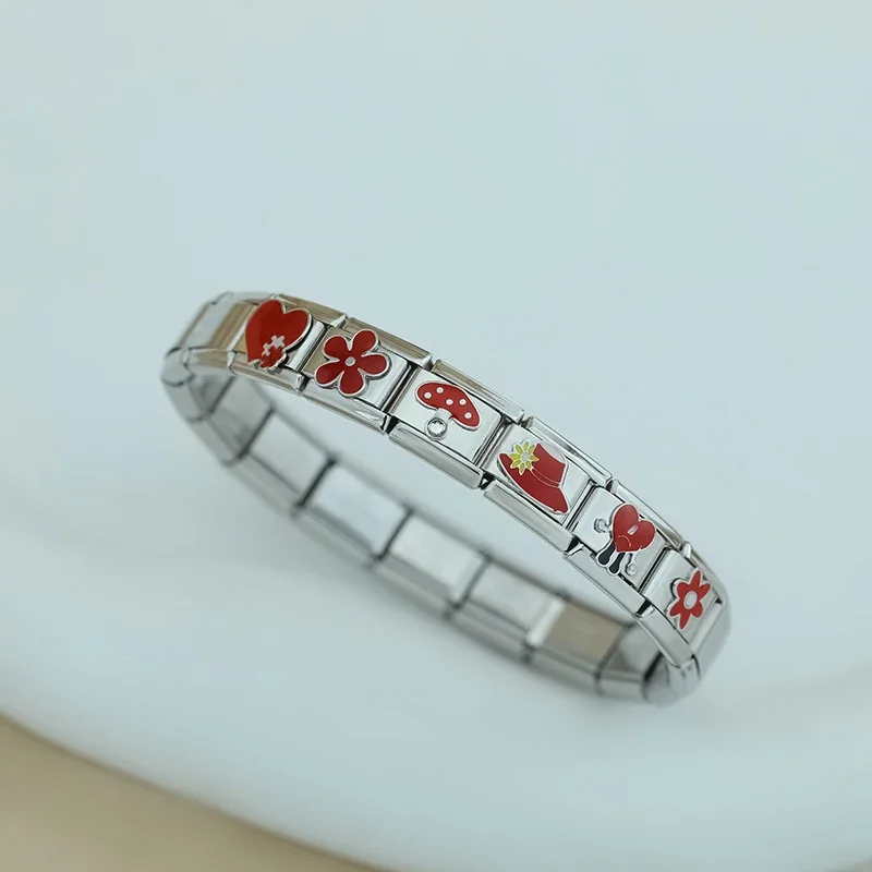 Elegant Red Glaze Floral Heart Charm for Bracelet Jewelry Making