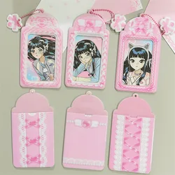 Ins New Kawaii Pink Kpop Photocard Holder Lace Album Credit ID Bank Card Display Sleeve Protective Case Stationery Pendant Gift