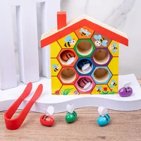 Wooden Clamp Bee to Hive Matching Game,Bee House, Montessori Color Sorting Puzzle, Fine Motor Skill Toy, Early Educational Gift 2