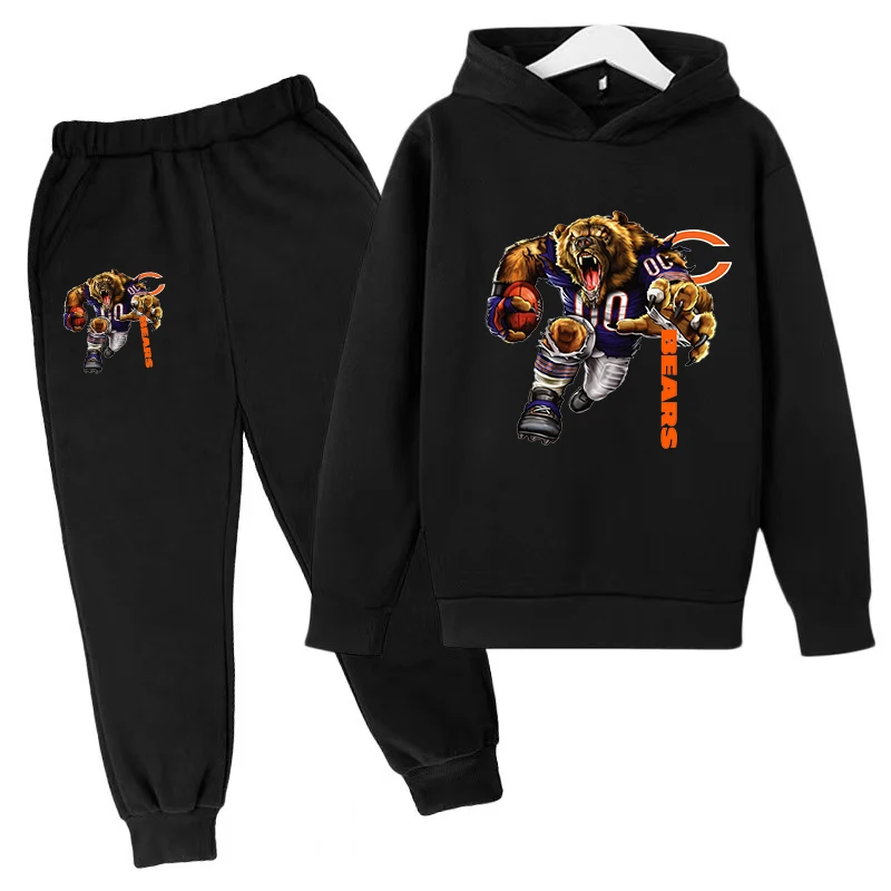 

Kids Hoodie Bear Print Tracksuit Training Race Jacket Pop Top + Pants 2P Boys/Girls Trend Casual Fashion Glamorous Hip Hop Set