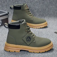 Men's High Top Boots Fashion Motorcycle Boot Waterproof Leather Boots for Men Lace-Up Platform Ankle Boots Big Size Botas Hombre