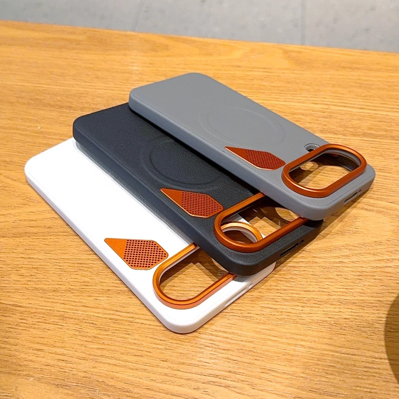 Luxury Leather Magnetic Ring Case with Heat Dissipation for Honor Magic 8 Pro - Orange Shockproof Cover with Lens Frame Protection