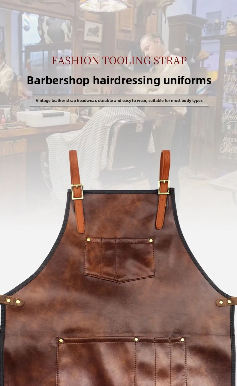 Maßgeschneiderte Schürze aus PU-Leder mit Logo, ideal für Köche, Barista und Friseur, Lösung für Restaurant- und Salon-Arbeitskleidung – Detail 2