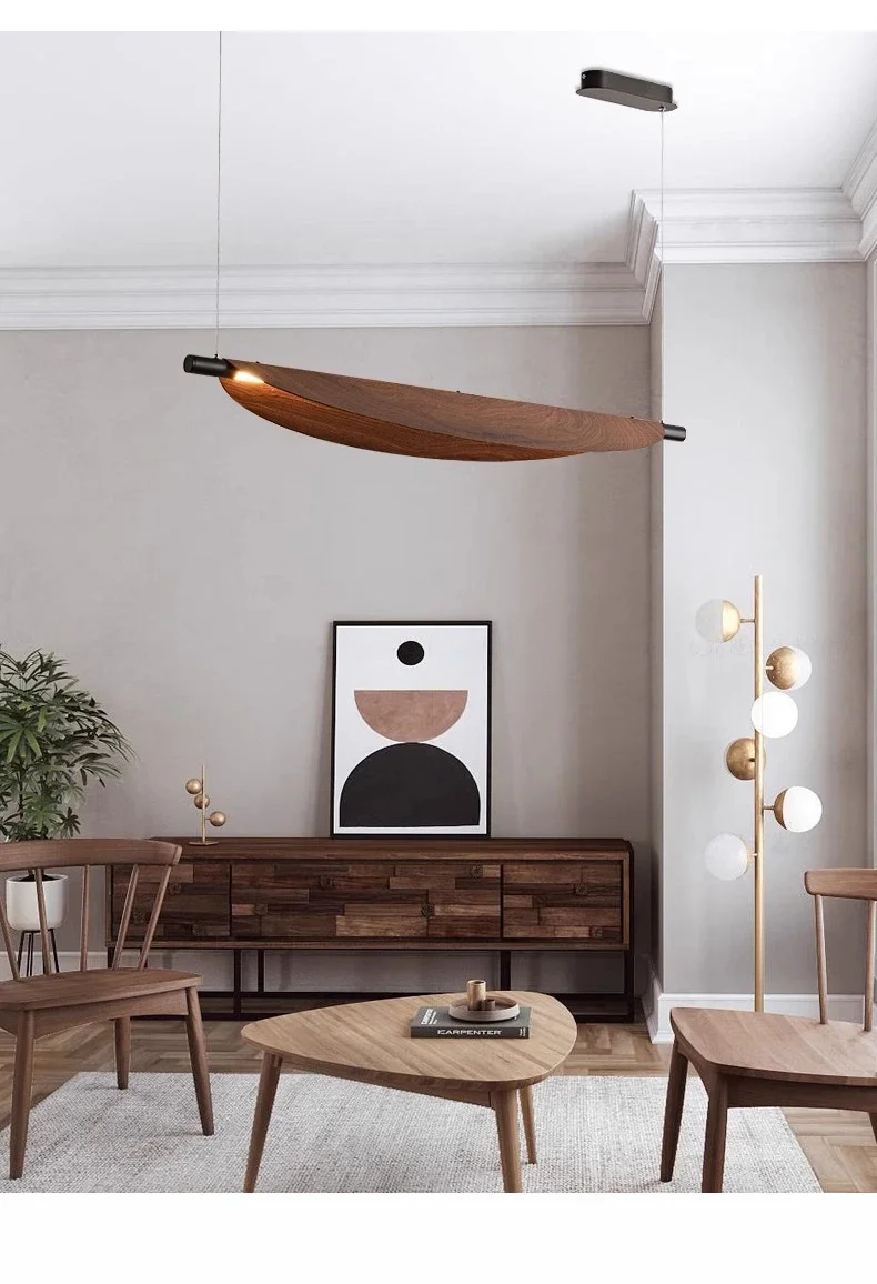 Nordic Wood Grain Leaves Led Pendant Light Wabi Sabi Restaurant Table Bar Chandelier Lighting Home Tea Room Decor Hanging Lamps