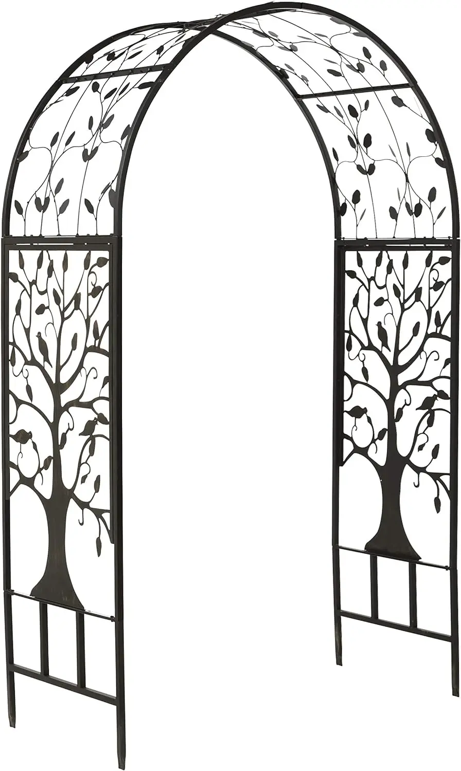 Arch Metal Outdoor Garden Arbor Tree of Life 84" H x 53" Wx 23" D Black Trellis Lattice for Plants Wedding