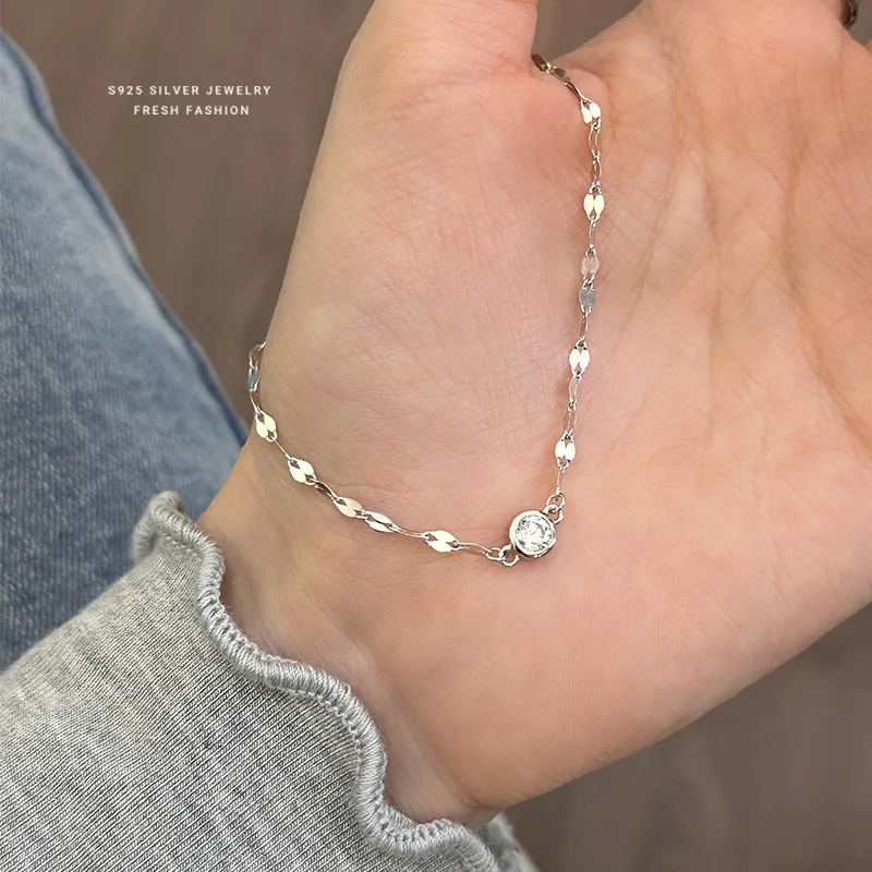 INZATT Real 925 Sterling Silver Sparkling Zircon Chain Bracelet/Ankles For Women Classic Fine Jewelry Summer Beach Gift