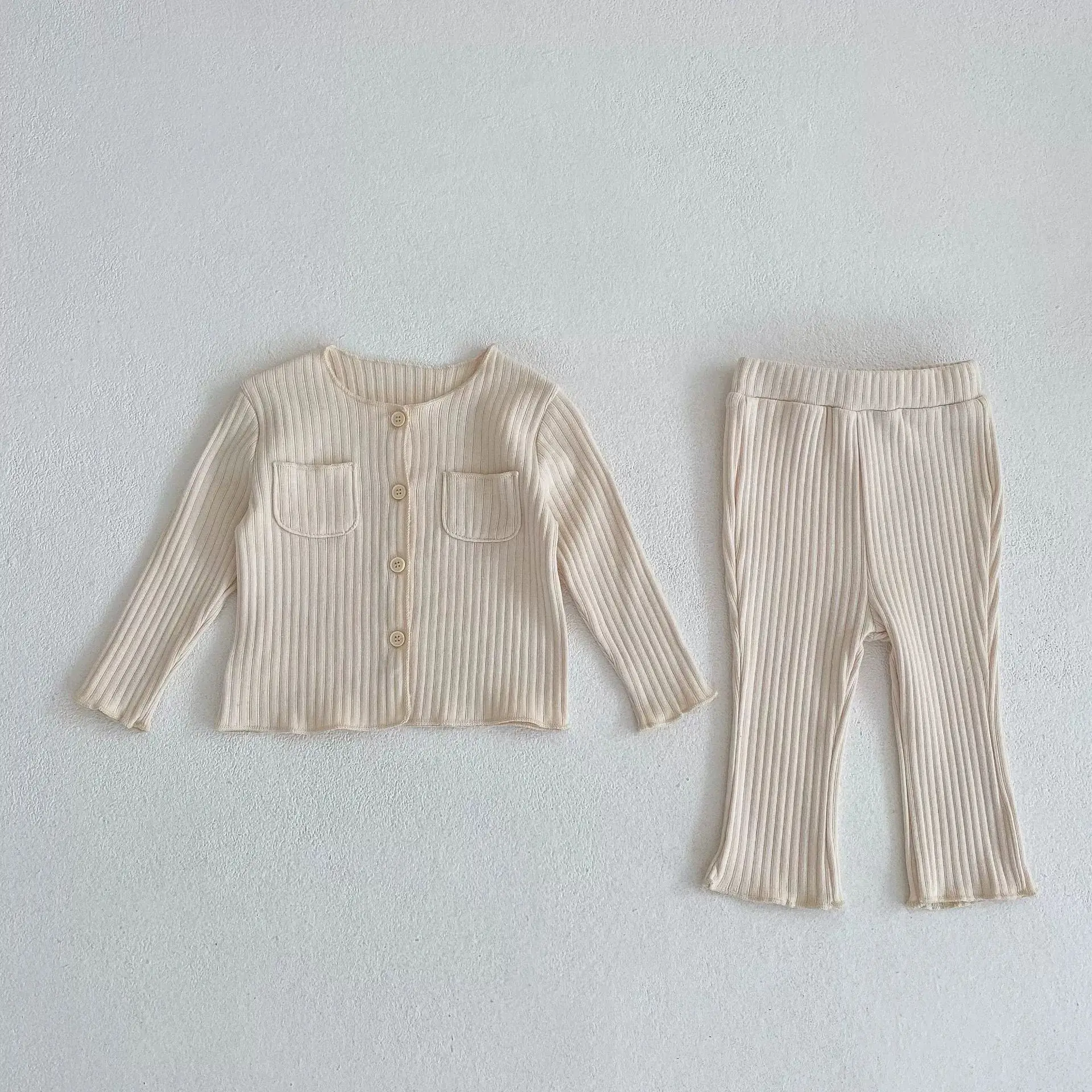 2025 Autumn New Baby Girl Long Sleeve Clothes Set Solid Ribbed Cardigan + Leggings 2pcs Suit Cotton Infant Home Wear Outfits 5