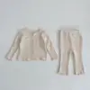 2025 Autumn New Baby Girl Long Sleeve Clothes Set Solid Ribbed Cardigan + Leggings 2pcs Suit Cotton Infant Home Wear Outfits 5