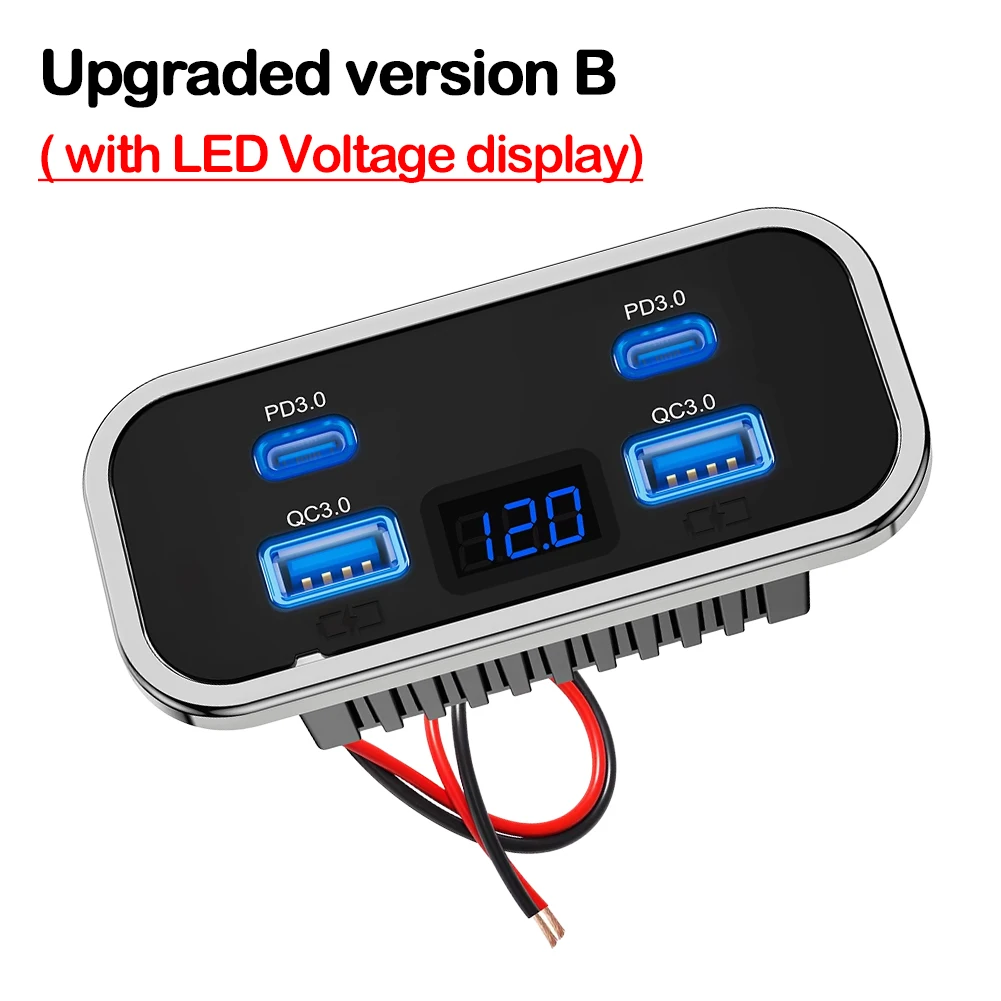 Cargador USB Para Coche Con Voltímetro Y Interruptor | Carga Rápida QC3.0 Y PD | Ideal Para Camión, Moto, Barco