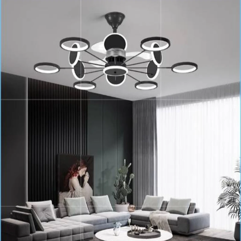 Light luxury living room invisible fan light new Nordic ceiling fan light dining room bedroom chandelier with integrated