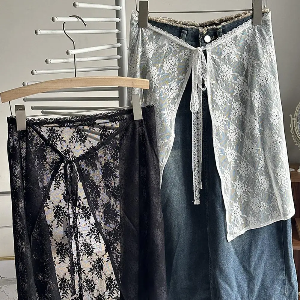 Women Y2k Fashion Lace Layered Gauze Skirt Unique Silk-like With Up Spicy Skirts Skirts Tie Ladies Summer Girl Slip Spring H4W4