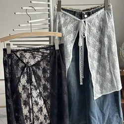 Women Y2k Fashion Lace Layered Gauze Skirt Unique Silk-like With Up Spicy Skirts Skirts Tie Ladies Summer Girl Slip Spring H4W4