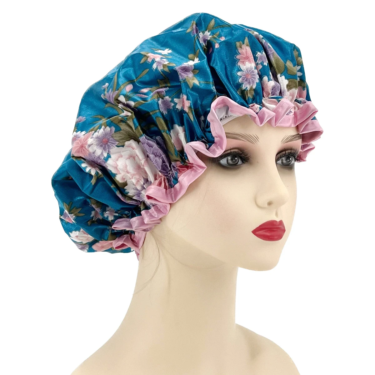 High Quality  Shower Caps Polyester Satin Double Layers bath cap for Women Resuable 26 Items Avaiable