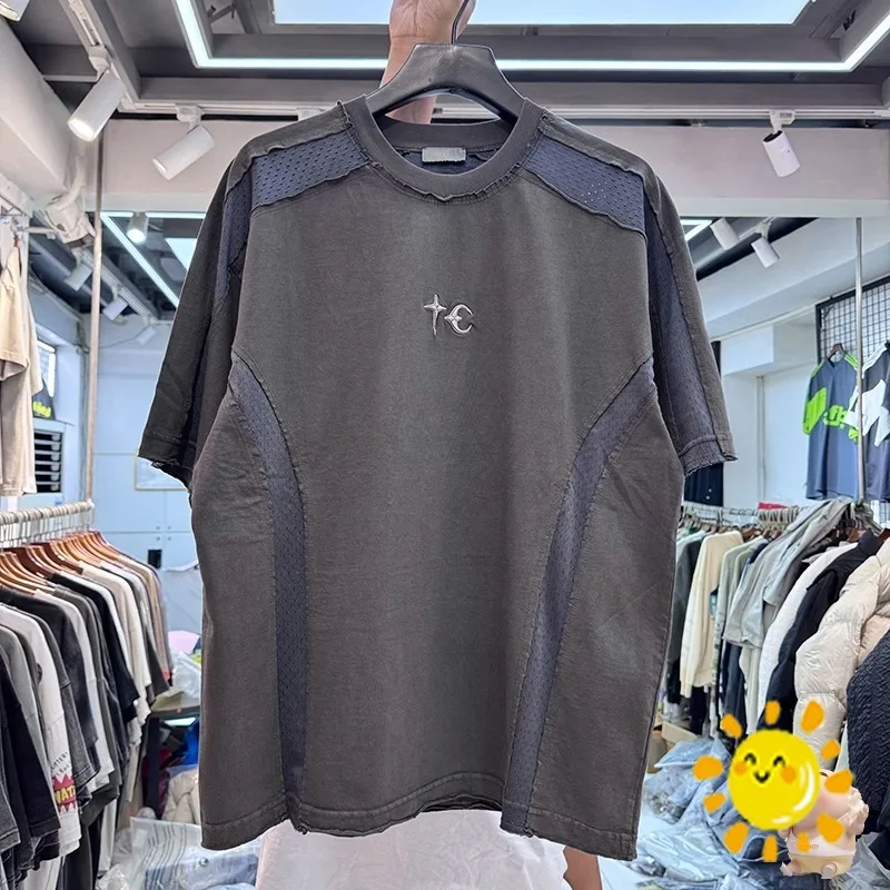 

24SS высокое качество пэчворк THUG клуб Звезда Луна футболка для мужчин женщин винтажные Топы вышитые футболки