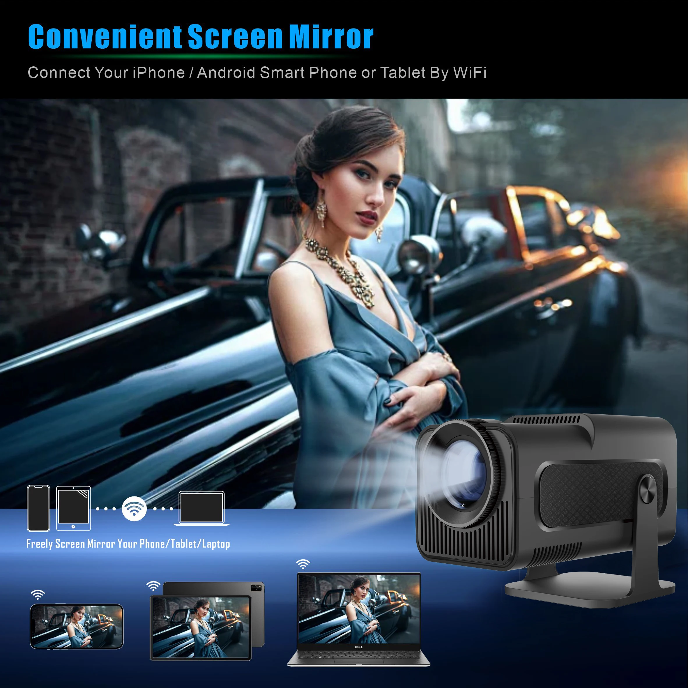 HY320 mini Smart Projector 4K Android 11.0 Dual Wifi6 Allwinner H713 320ANSI BT5.0 720P 1280*720P Home Cinema Outdoor Projetor