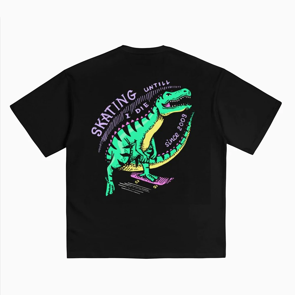 

Mens Cottony T-Shirt Dinosaur Pattern Print Graffiti Youthful Fashionable Handsome Short Sleeve Tops 2024 Spring And Summer