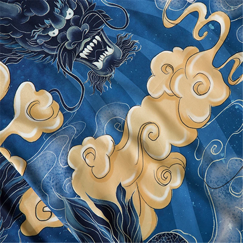 Casual Blue Haori Cartoon Dragon Print Chinese Style Shirts Coat Women Men Yukata Cardigan Kimono Summer Japanese Traditional